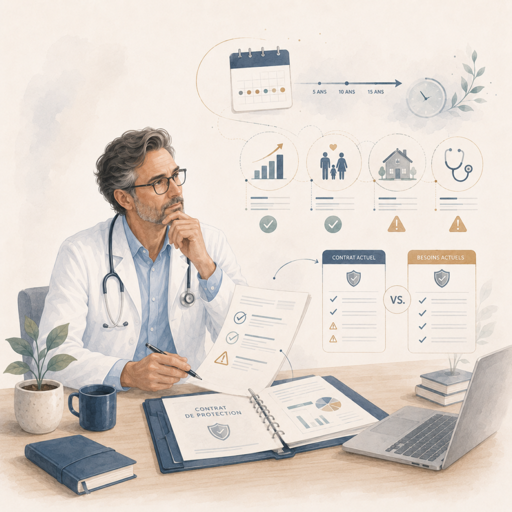 Médecin analysant un contrat de prévoyance